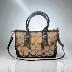 Coach Hampton Convertible Satchel F13812 Khaki Signature C Black Leather Bag